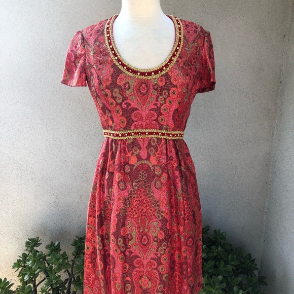 Vtg glam cocktail dress red metallic 8 Gino Charle - Picture 5 of 9
